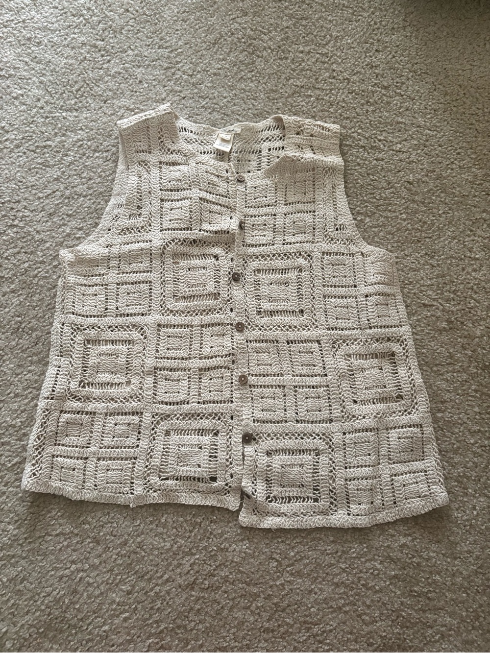 Ultra Pink Open-Knit Button Front Vest - Cream